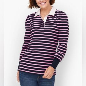 Talbots Puff Sleeve Collared cotton polo shirt Amelie Stripe classic